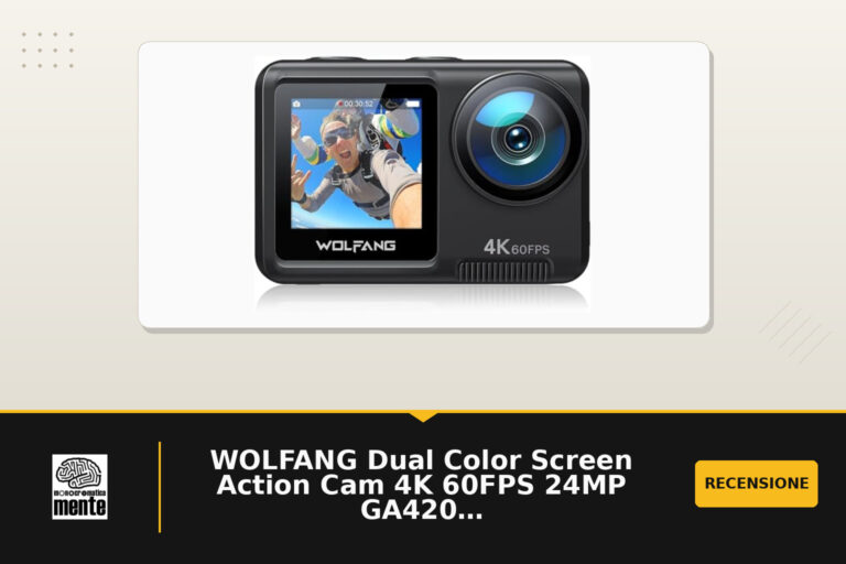 WOLFANG Dual Color Screen Action Cam 4K 60FPS 24MP GA420 WiFi Fotocamera, 10M Corpo/40M Custodia Impermeabile Subacquea Videocamera Casco con Telecomando, Dual Mic, Batterie 2x1350mAh